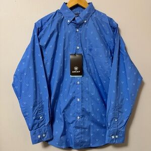 ARIAT (S) NWT blue Leroy classic fit western cowboy dress up shirt